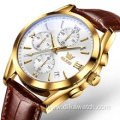 Couple OLEVS 2872 Brand Men Watch Fashion Casual Brown Leather Strap Quartz Movement Watches Men 2021